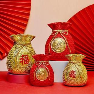 饰品乔迁礼品福袋 招财麦穗福袋花瓶树脂工艺摆件客厅玄关金钱袋装