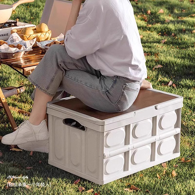户外露营可折叠收纳箱桌野营野餐便携式带折叠收纳箱桌子柜带菜板