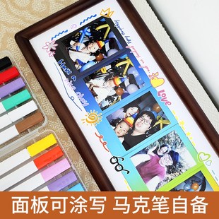 拍立得相框送男友礼物摆件彩虹拍立得mini3寸宽幅5寸实木画框