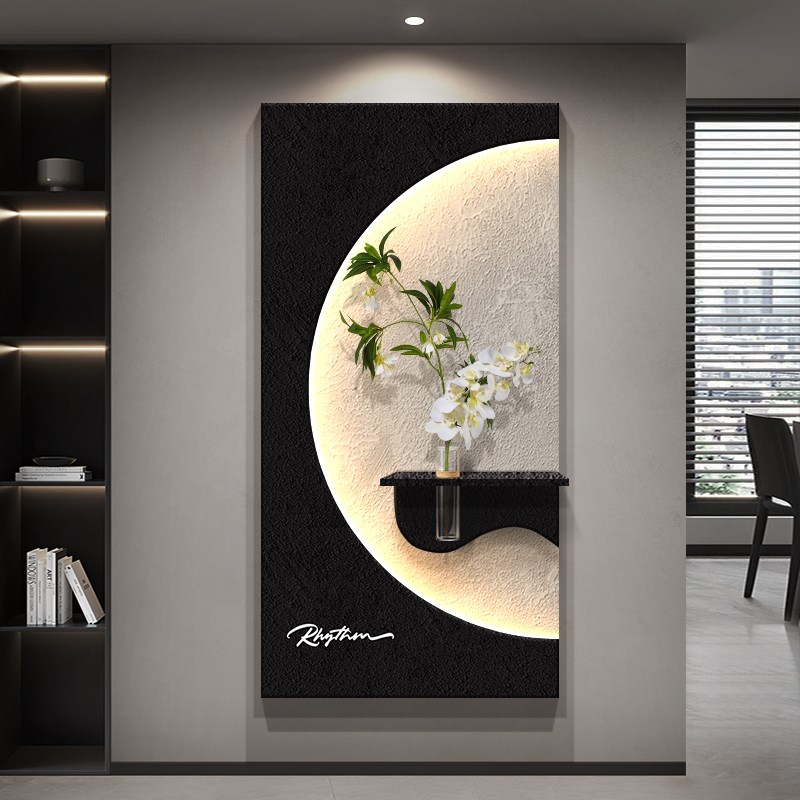 轻奢入户玄关装饰画2025新款正对门高级感带灯挂画走廊过道壁画