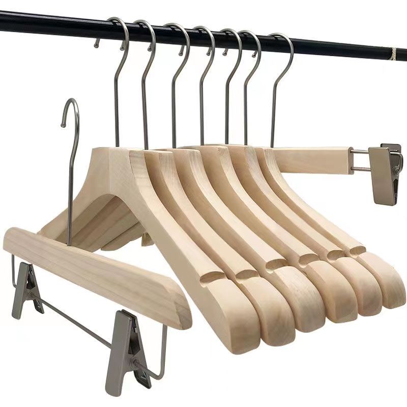 衣架服装店专用女装店木质衣服架实木植绒防滑木头衣挂裤夹定制