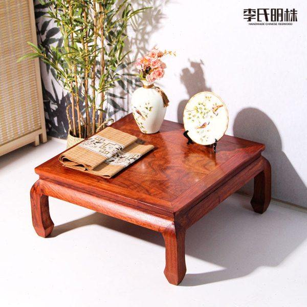 刺猬紫檀飘窗桌榻榻米炕几中式简约茶桌正方形底座花梨红木沙发桌