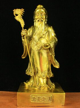 黄铜老人老纯铜铜像星君月下家居客厅工艺品摆件像月