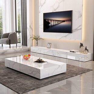 简约现代大户型式长款板台全意落地光茶几电视柜组合岩客厅极简亮