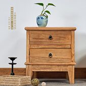 新中式 态收纳柜老榆木门板定制茶水柜简约 实木床头柜化生风原日式