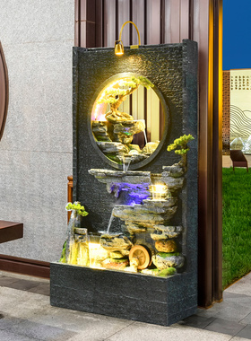 现代山流水墙鱼池造景观庭院园客厅门店装饰水幕假山喷泉