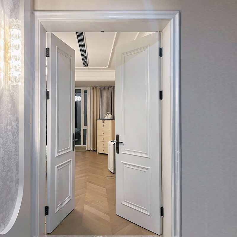 黑色法式复古奶油风双开拱形门弧形门实木门圆弧烤漆室内门卧室门