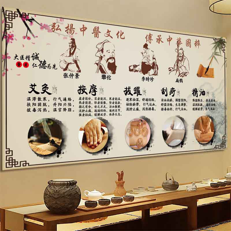 中医养生馆墙纸馆针灸拔罐墙布足浴店足疗按摩壁纸壁布