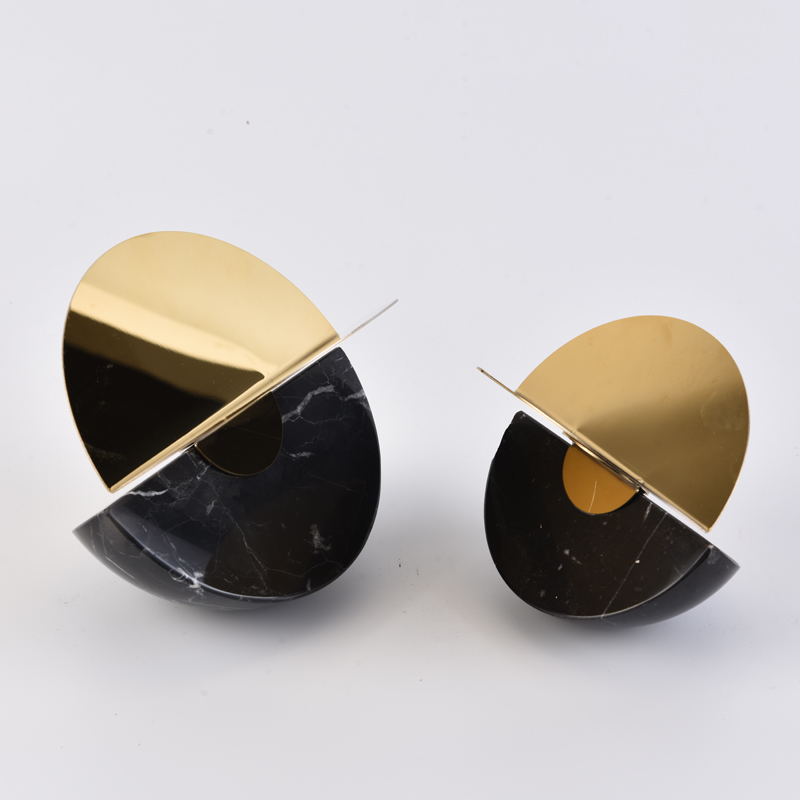 现代大理石金属几何摆件样板房家居客厅书柜酒柜半圆软装饰品