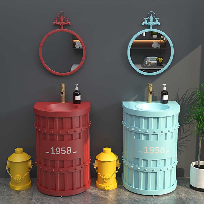 工业风卫生间落地式洗手池复古商用创意立柱盆铁艺酒吧彩色洗手盆