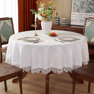 欧式大圆桌桌布布艺圆形餐桌布垫小圆桌布蕾丝防烫小转盘台布