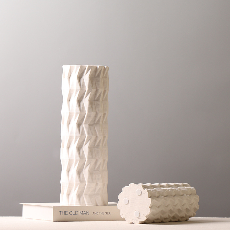 D打印款陶瓷花瓶 创意直筒插干花花器 样板房客厅电视柜装饰摆件