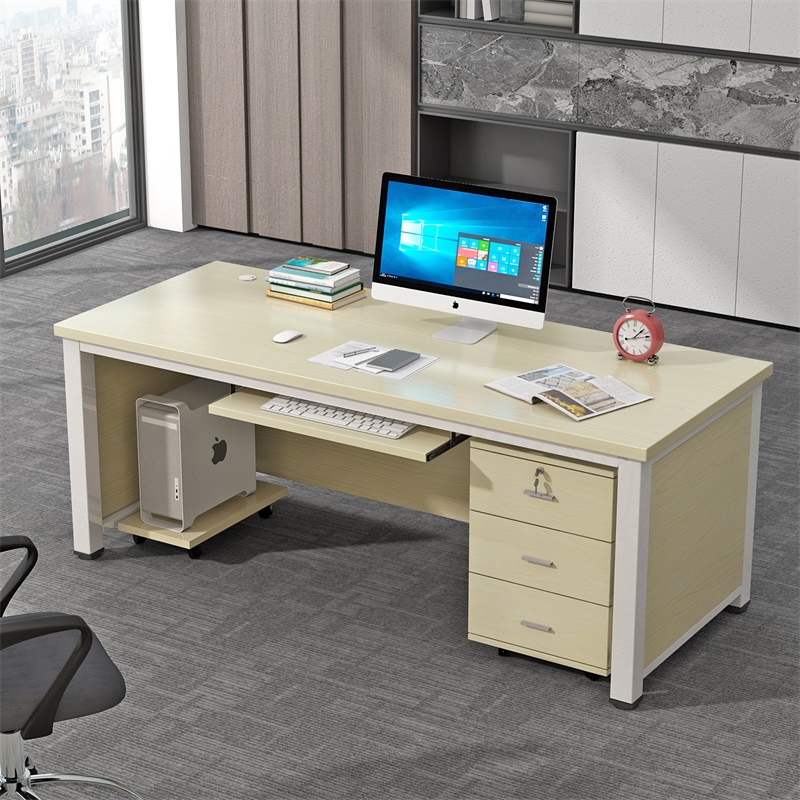 职员办公桌单人电脑桌办公室书桌现代带键盘托写字桌子