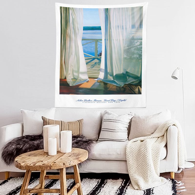 窗户海景床头布置房间墙面装饰挂布文艺宿舍租房改造d卧室背景布