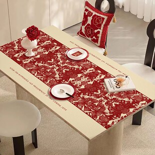 红色新年防水防油免洗皮革桌垫龙年耐温餐桌保护垫裁剪
