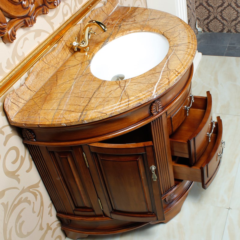 弧形半圆欧式浴室柜橡木实木卫生间洗漱台洗手洗脸盆柜面盆柜