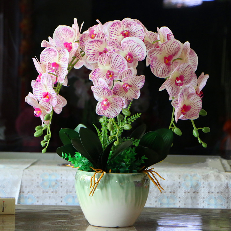 假花pu过胶手感保湿蝴蝶兰盆栽仿真花家居摆件室内餐桌茶几装饰花