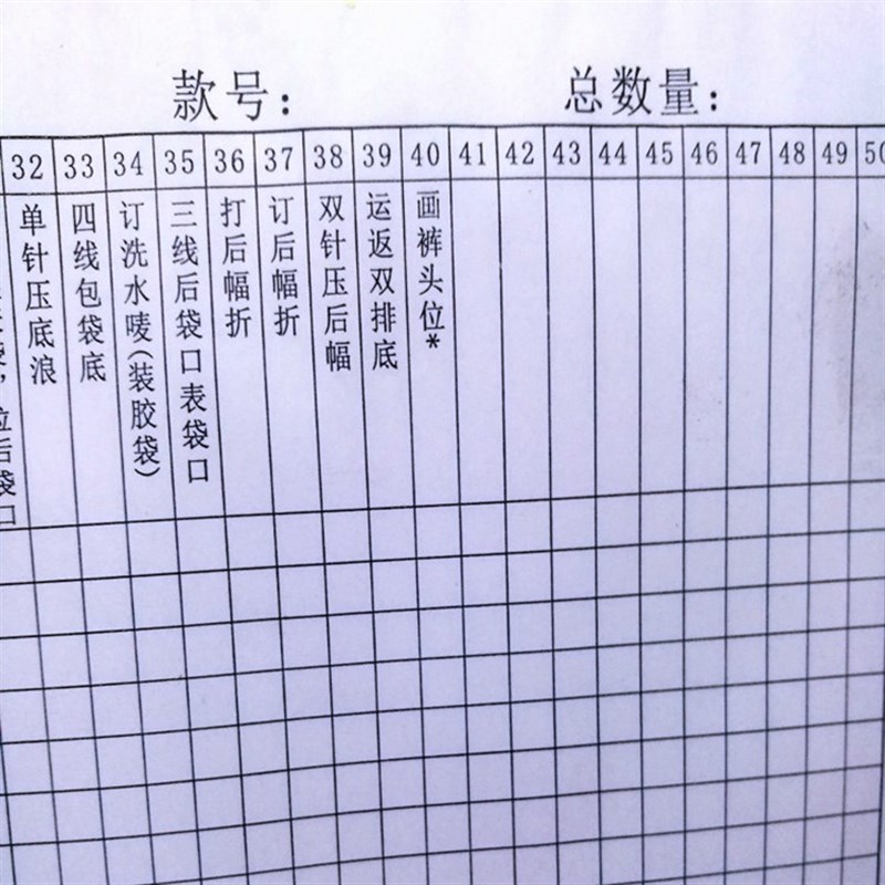 车间生产工序表记录工序流程表制衣流水线生产记录表带工序名称