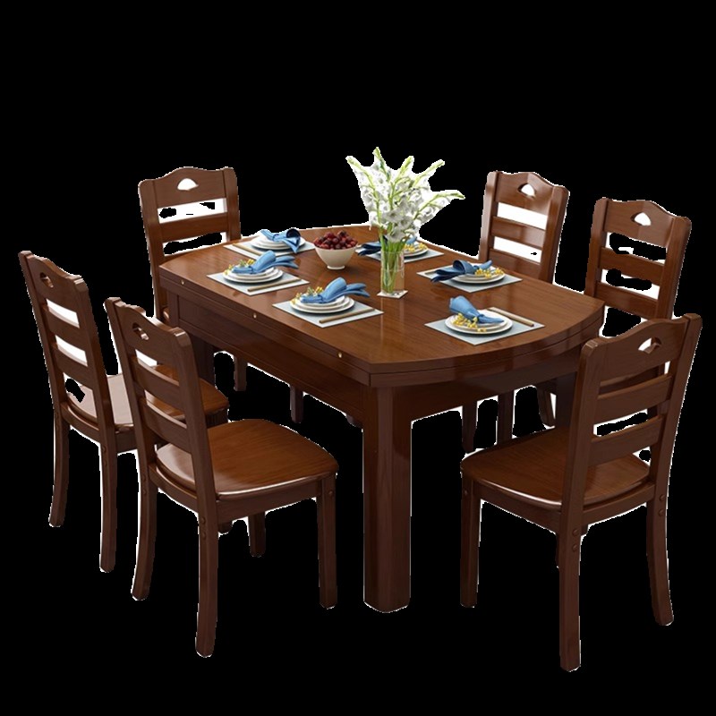 实木餐桌椅家用餐桌两用吃饭桌子现代饭桌伸缩折叠小户型