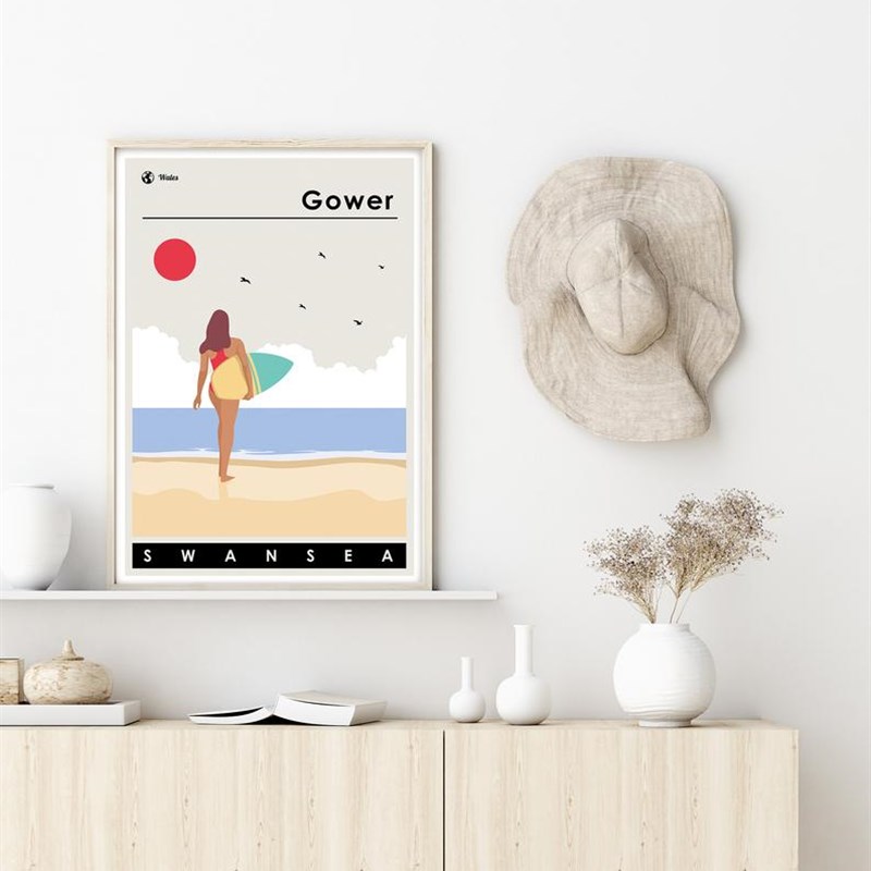 装饰有框挂画墙壁复古怀旧海报海滩游泳冲浪滑水板极限运动夏威夷