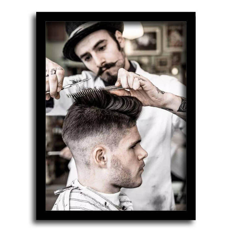复古男士油头发型图片理发店装饰画发廊手艺人壁画美发店墙面挂画