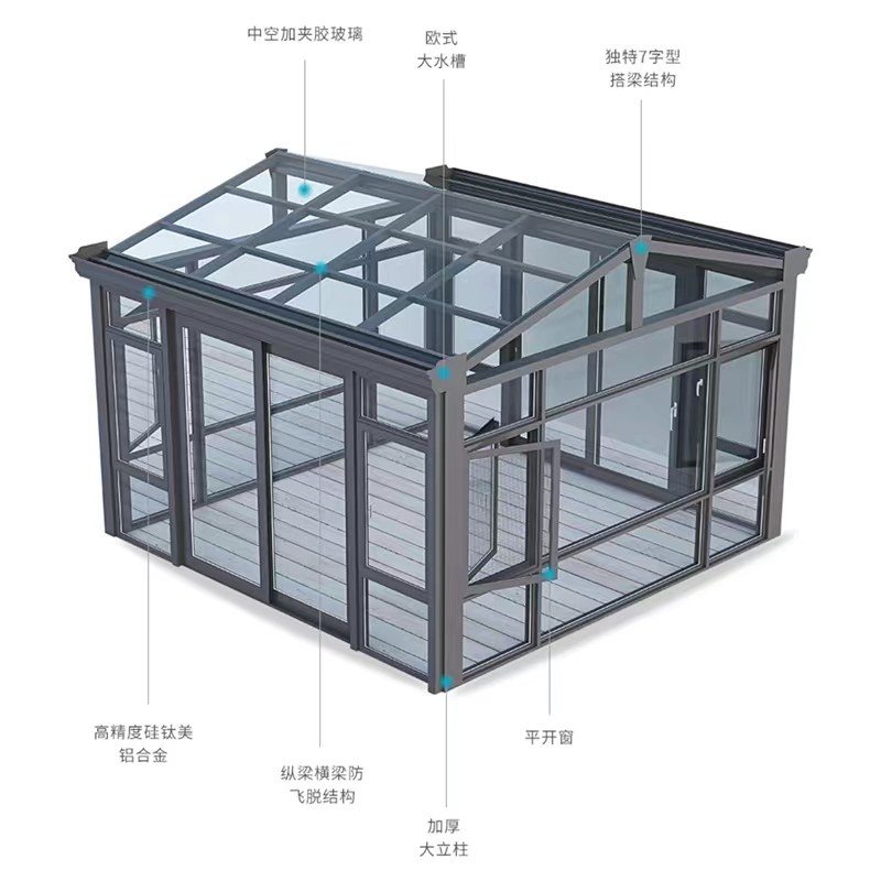 北京阳光房定制断桥铝门窗别墅露台封阳台铝合金雨棚钢结构阳光房
