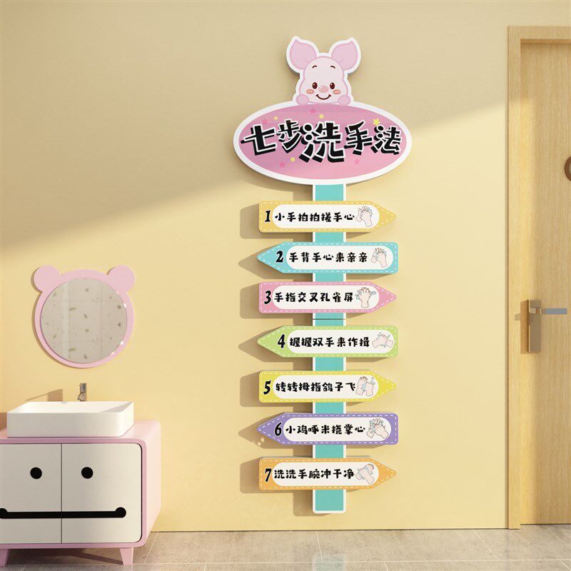 七步洗手法宝宝幼儿园洗手步骤纸图墙厕所标语防水