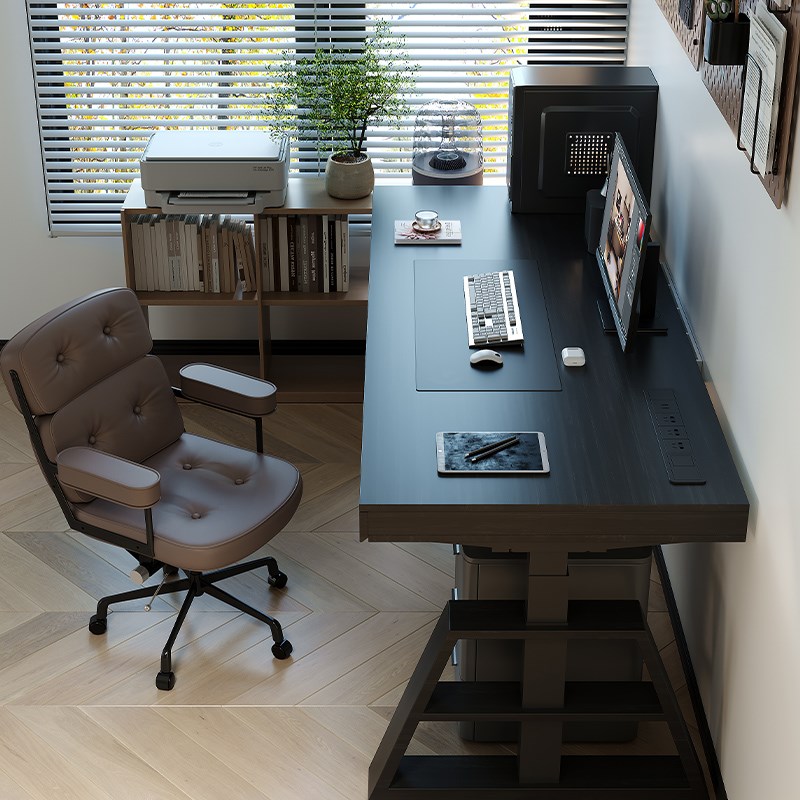 实木智能自动升降书桌学生学习桌极简卧室台式电脑桌办公桌家用
