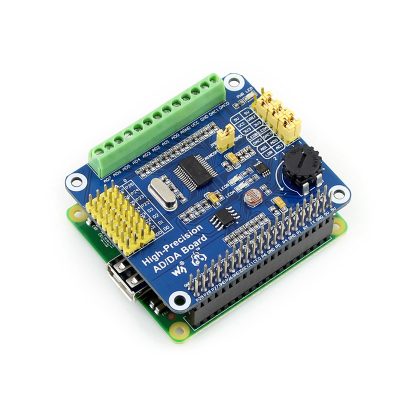 微雪 树莓派3B+/4B 高精度 AD/DA 数模/模数模块 扩展板  DAC8532