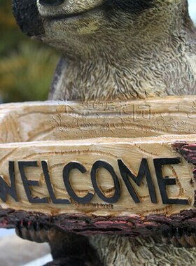 欧美订单 饰品家居别墅庭院园装饰憨憨浣熊欢迎牌钥匙盘