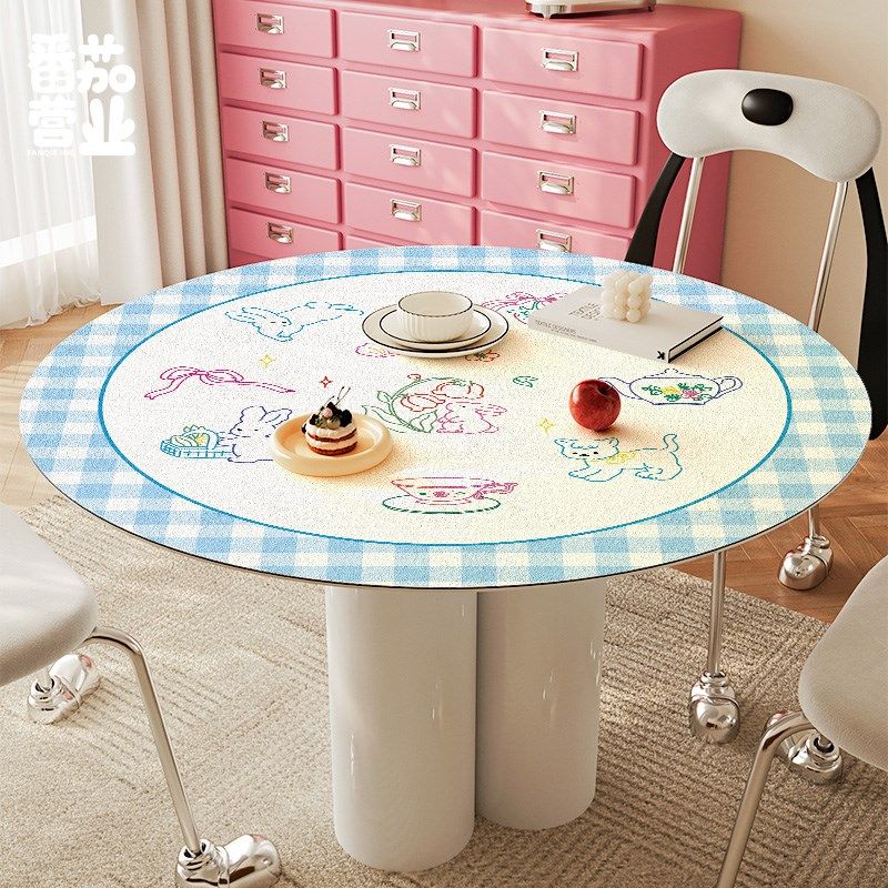 卡通家用圆形桌垫皮革餐桌垫防水防烫隔热免洗级感桌布茶几垫子,居家布艺,桌布,淘宝优惠券,粉丝福利购,淘宝优惠卷