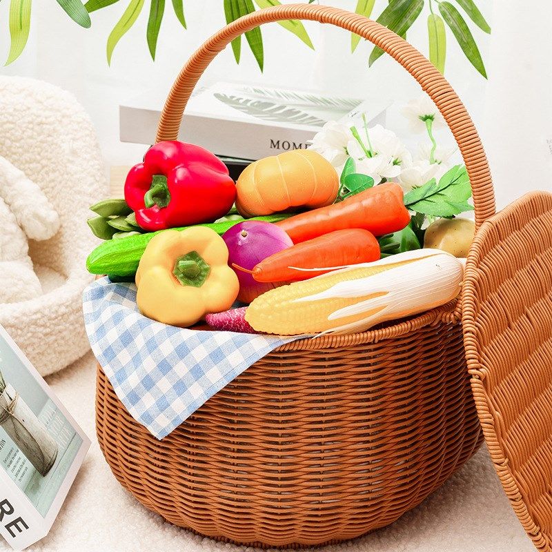 仿藤塑料编织提手方形野餐篮仿藤篮购物篮菜篮采摘果篮子果蔬篮,收纳整理,脏衣篮,淘宝优惠券,粉丝福利购,淘宝优惠卷