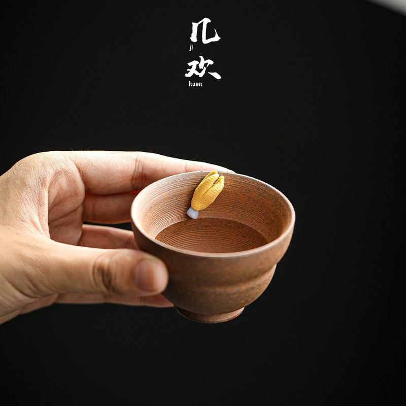 几欢手工粗陶茶杯斗笠人杯单个功夫小茶碗茶具釉品茗杯素慕堂