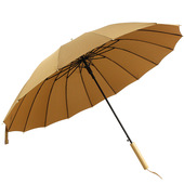 木质长伞男士 直商务单黑色驼抗风加固骨雨伞 纯色时尚