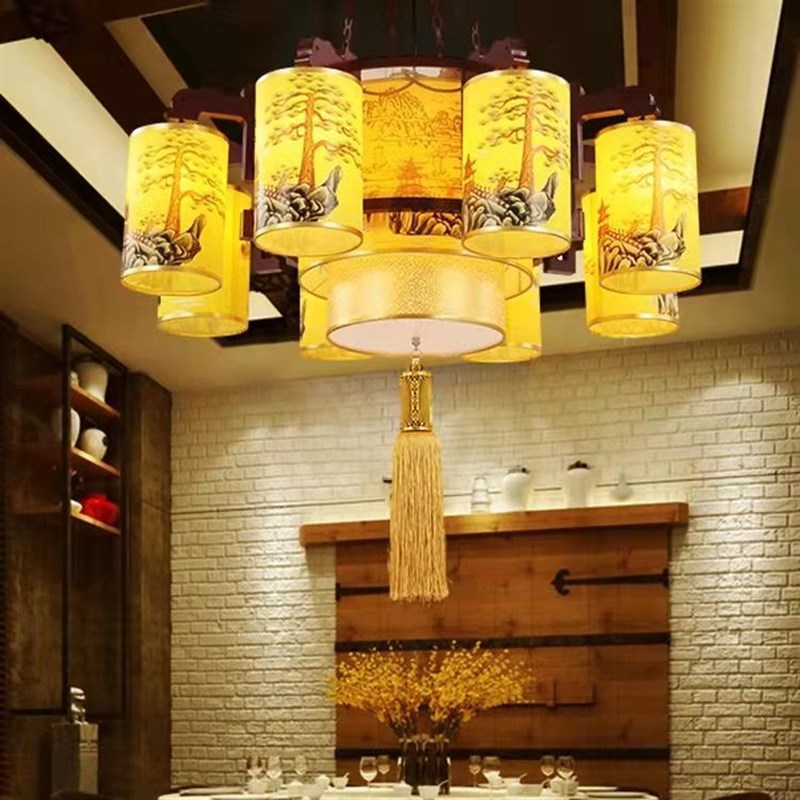 中式木艺吊灯餐厅酒店饭店包厢大厅灯古典现代风格火锅店茶楼灯具