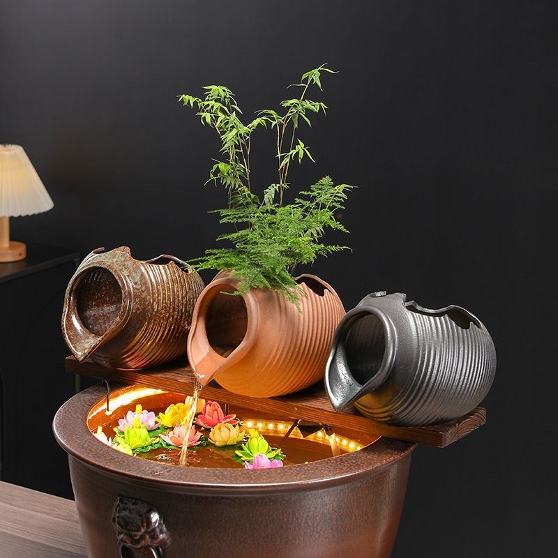 古法养鱼开缸餐循环流水生态缸陶罐庭院鱼缸造景摆件增氧