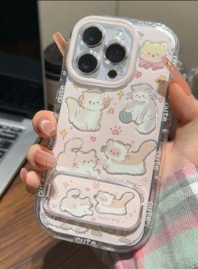 猫咪小狗镜子支架适用于苹果16promax手机壳iPhone15新款华为mate70pro防摔pura80情侣vivoppoReno14小米13女