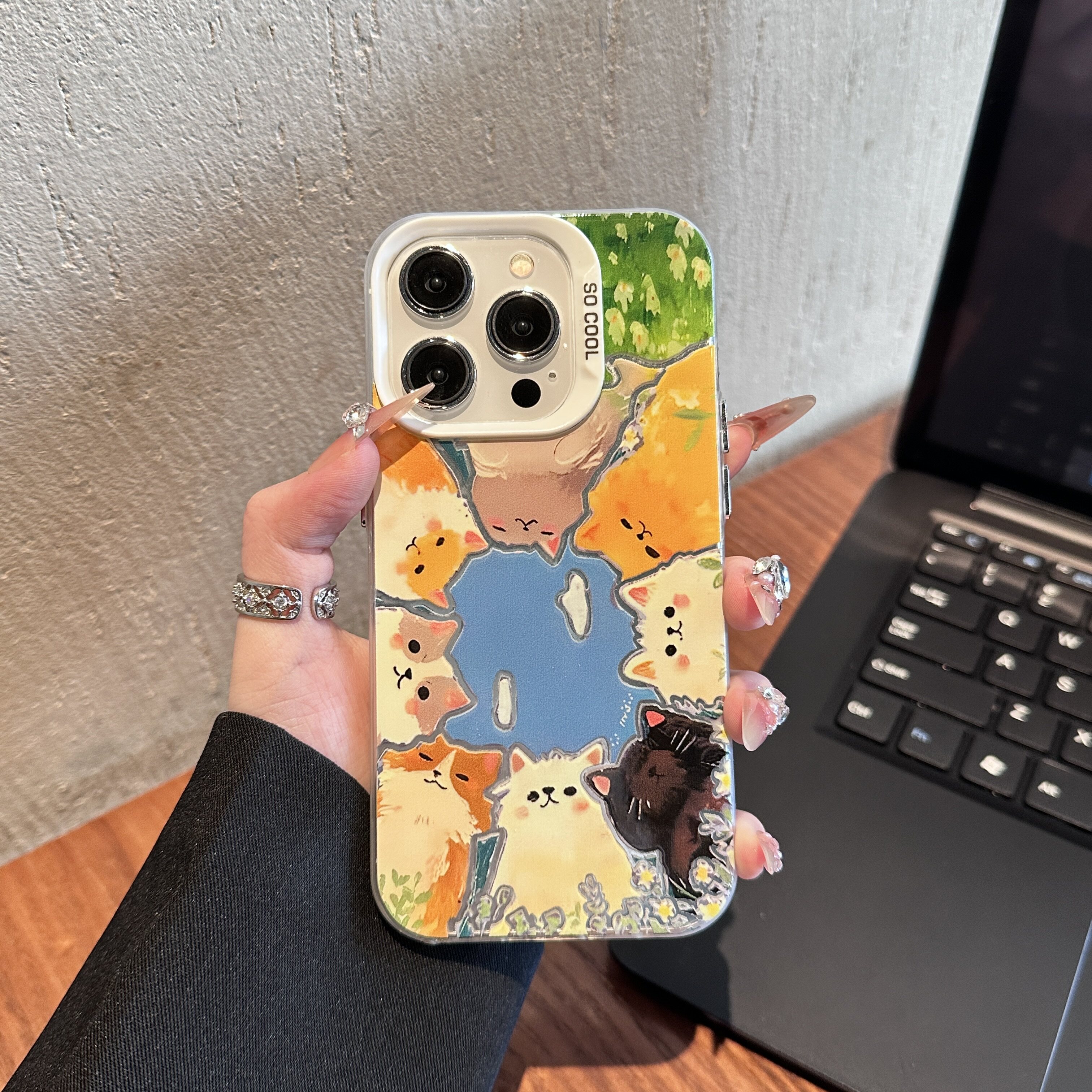 卡通猫咪化妆镜支架壳适用多型号图片