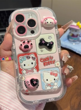 耳机KT猫镜子支架适用苹果16promax手机壳华为mate60pro全包pura70防摔OPPOReno14可爱vivos30女小米15/14/13