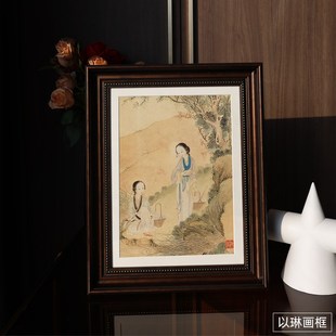 石膏像油画水彩画高分子画 以琳画框中古h黑色金钱豹相框黑色底装