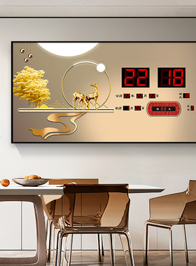 装饰画数码万年历电子钟挂墙时钟表客厅中M式壁挂家用时尚日历挂