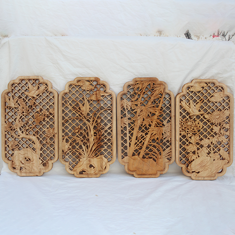 东阳实木a雕刻壁挂件梅兰竹菊四条屏中式装饰挂画琴棋书画香樟木