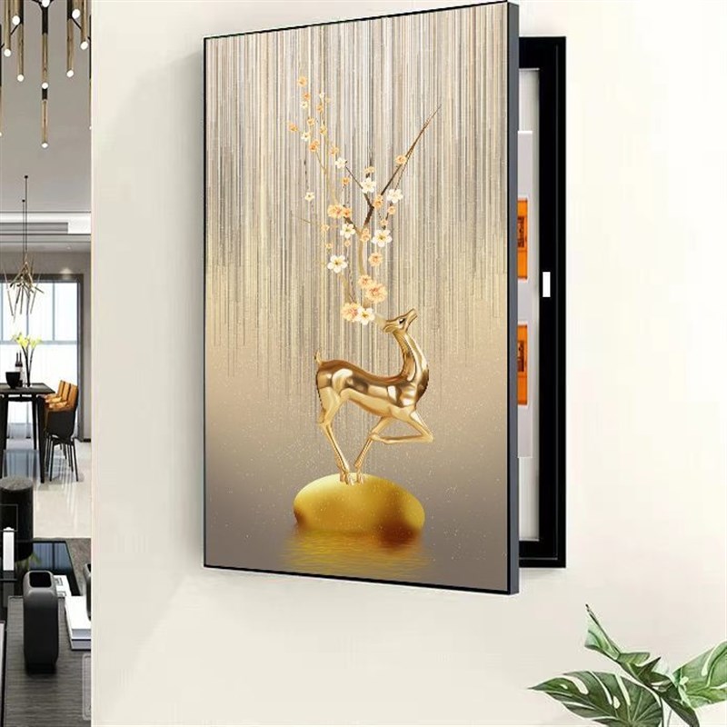 竖版侧开电表箱装饰画免打孔简约风竖款客厅M挂画遮挡电闸盒配电