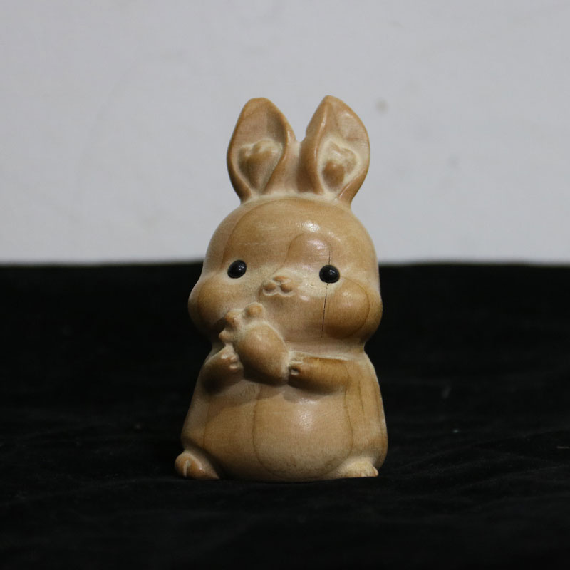 老桃木兔子摆件木雕生肖实木质大小号一对可爱R客厅桌面汽车载装