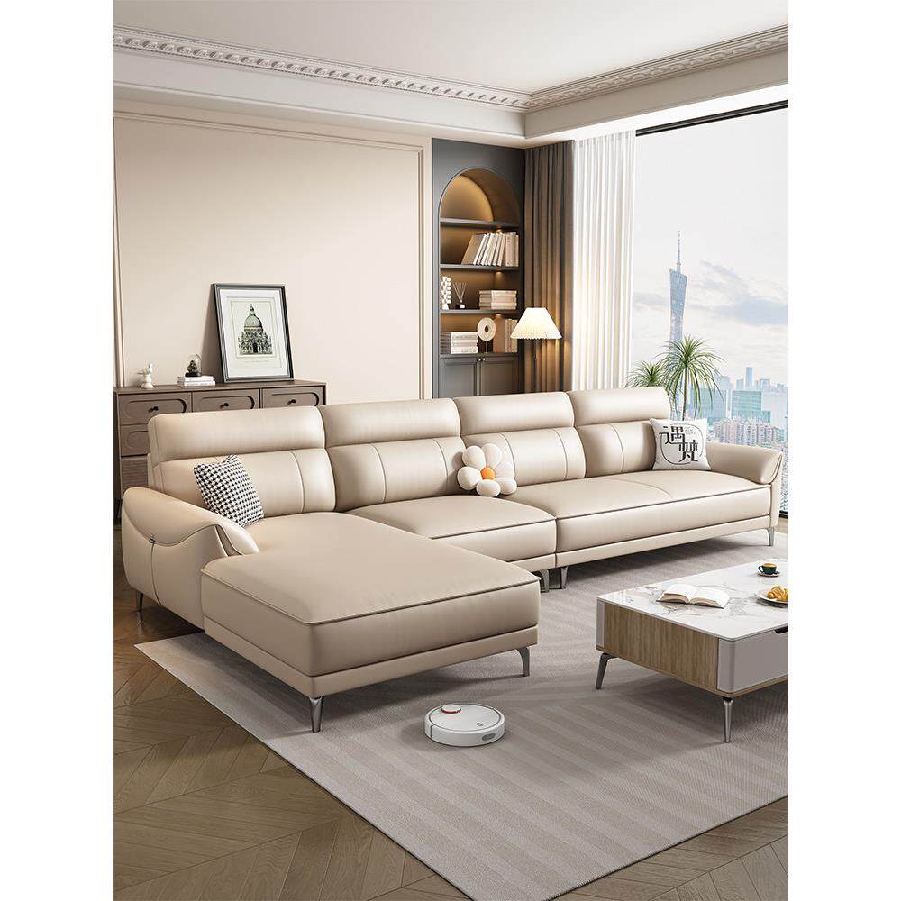 L型转角真皮沙发欧美风2024新款客厅头层牛皮贵妃位现代轻奢款