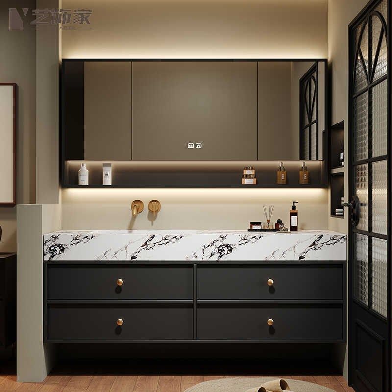 法式复古岩板热弯一体盆浴室柜无缝橡木洗手洗漱台定制,家装主材,浴室柜组合,淘宝优惠券,粉丝福利购,淘宝优惠卷