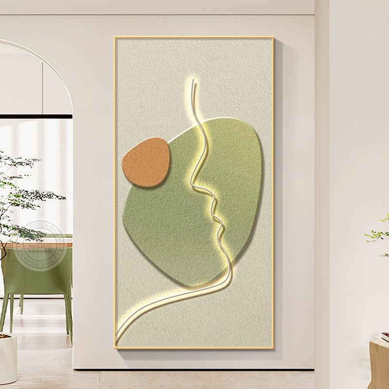 奶油风玄关装饰画现代轻奢抽象简约走廊过道挂画石来运转竖版壁画图片