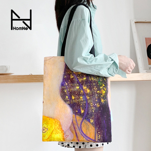 弘娜艺术家里姆特拉链款帆布包女环保袋白领背包
