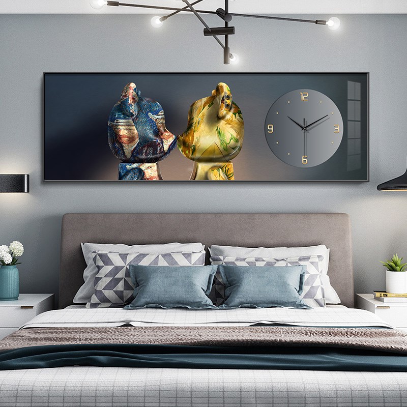 卡通暴力熊卧室床头装饰画钟表挂钟kaws客厅沙发背景墙挂画带时钟图片