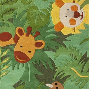 绿色森林动物卡通儿童幼儿园地毯客厅卧室床边书房手工腈纶地毯